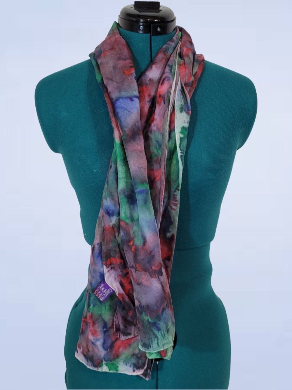 Tye Died Silk Rectangle Scarf with Hand Rolled Hem